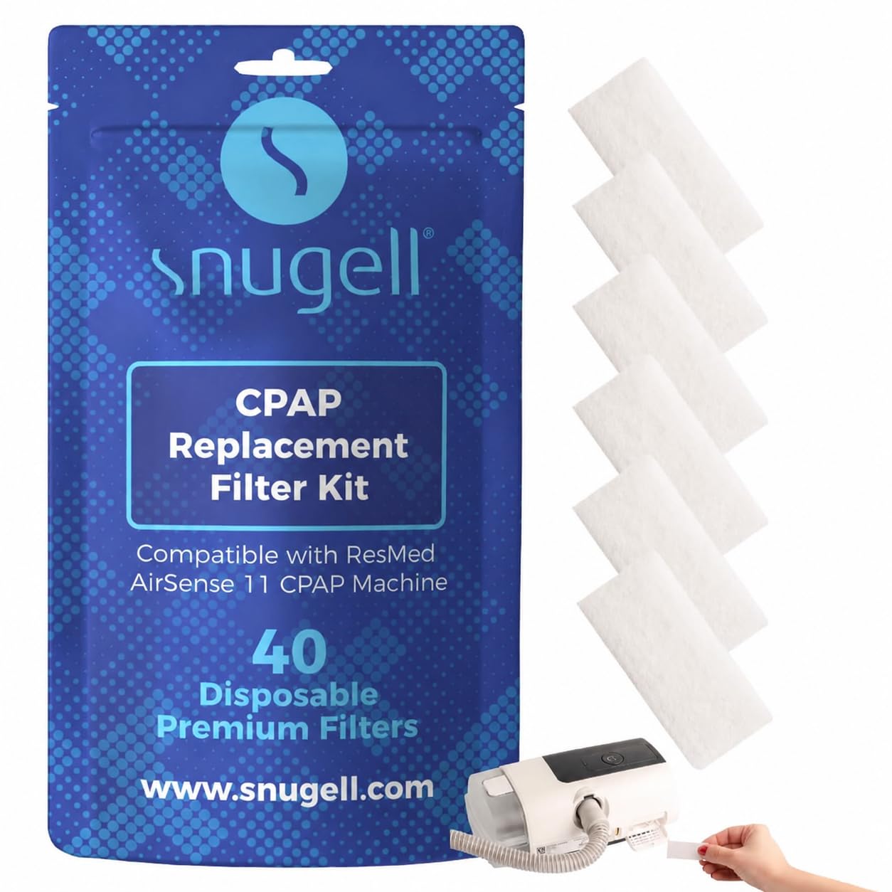 Snugell Disposable CPAP Filters – Compatible with AirSense 11 Machines – 40 -Pack – Travel-Friendly Design, and Easy Installation for Home and Travel Use