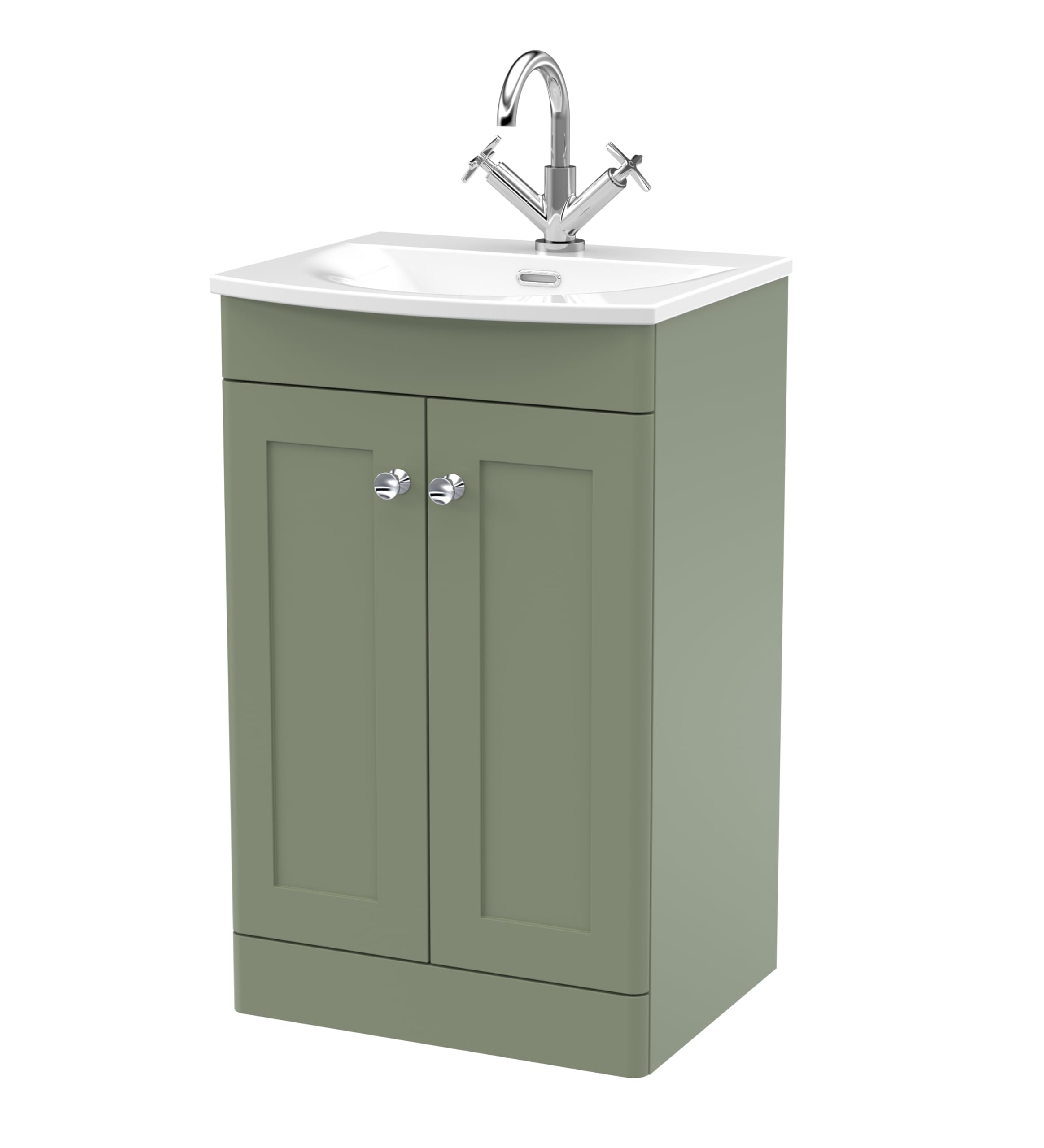 Nuie Classique 2 Door Satin Green Floor Standing Unit And 1 Tap Hole Curved Basin 500Mm