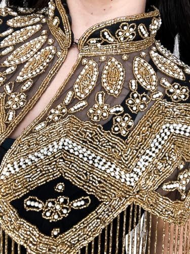 Art Deco 1920s Beaded Fringe Bolero Bridal Shawl - Gold Sequin Evening Designer Cover Up for Weddings3