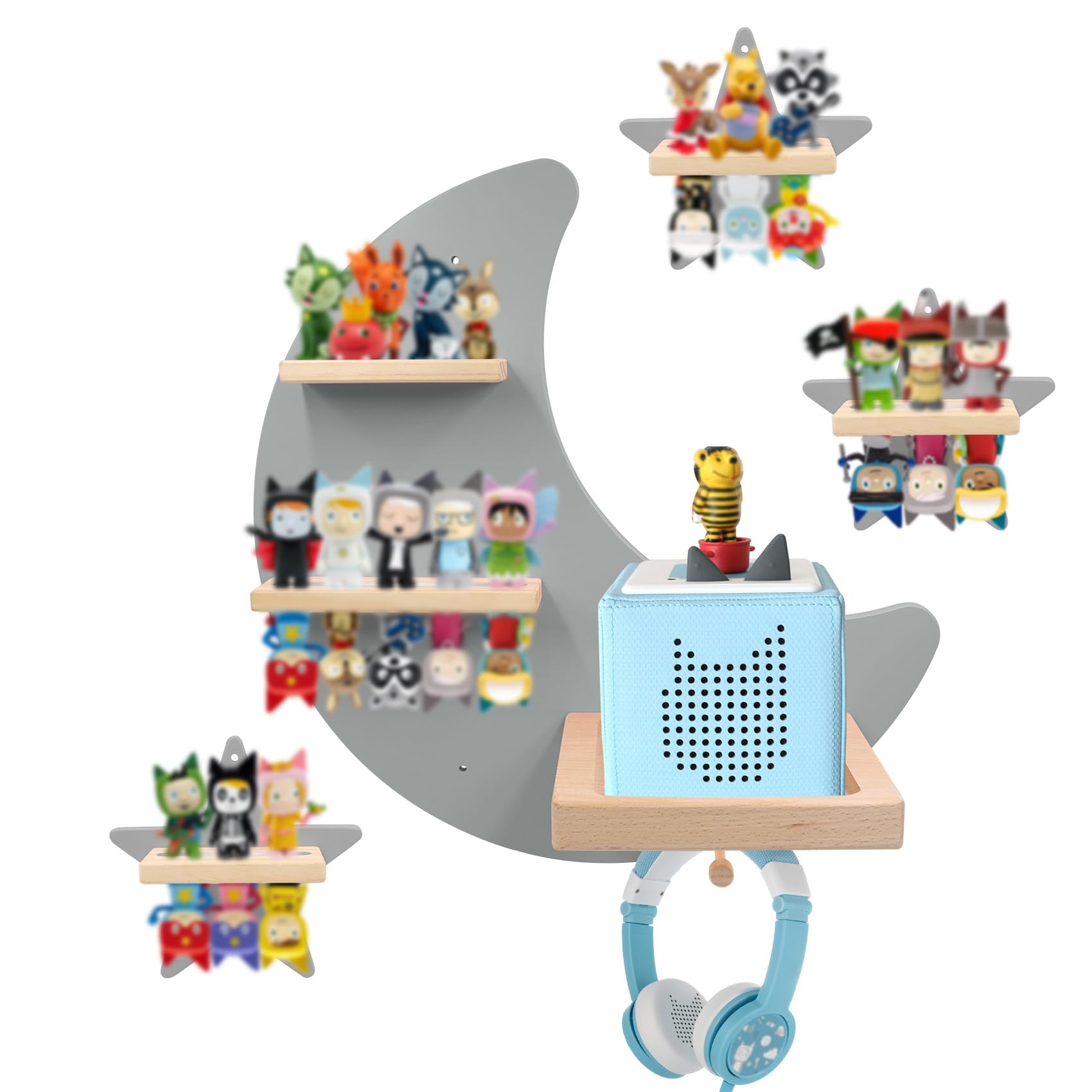 Taladad for Toniebox 1 and Toniebox 2 Tonie Shelf Wall Mounted Set,Tonies Figures Tonies Storage,Magnetic Wooden Floating Shelves Compatible with