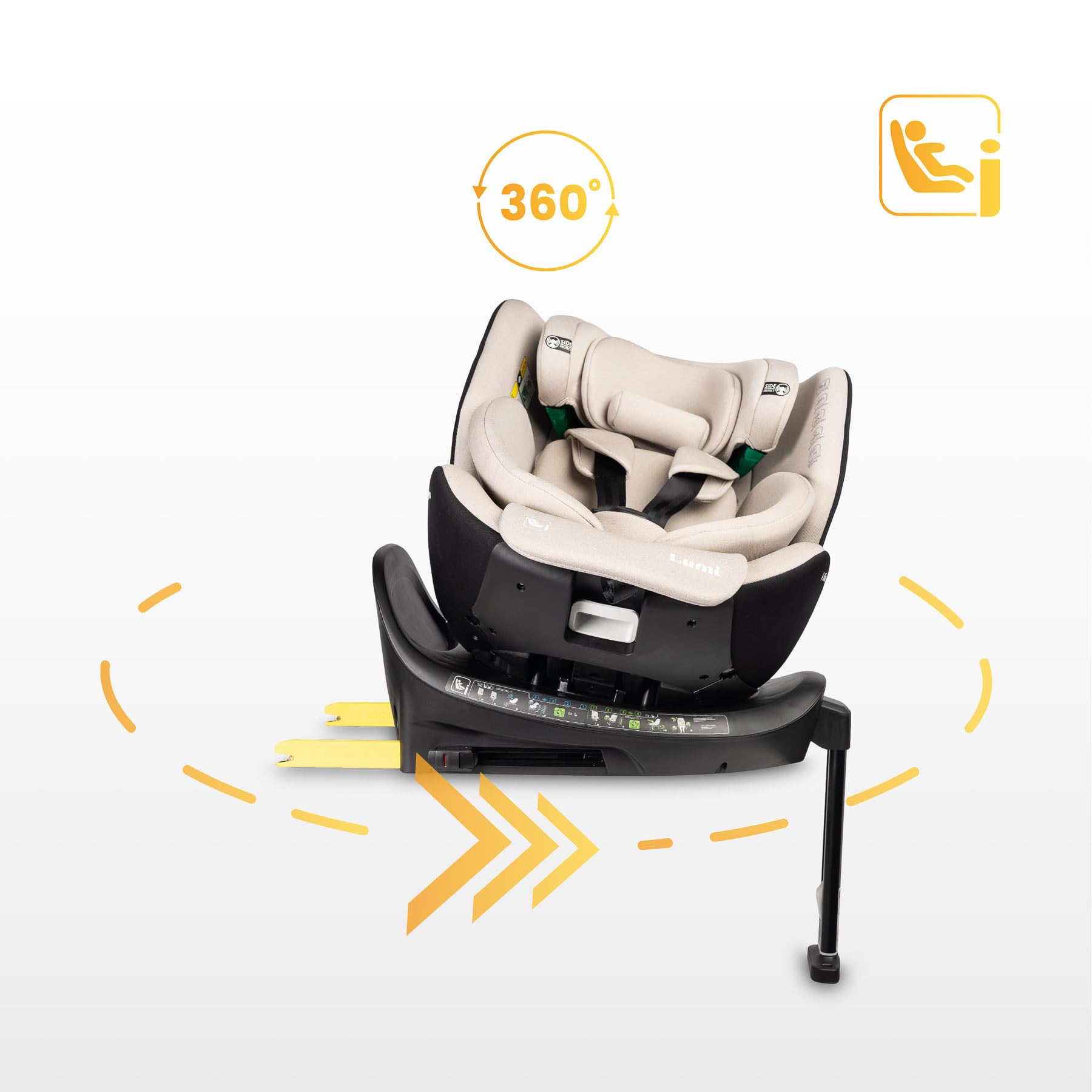 CARETERO - Lumi i-Size Kindersitz für Kinder - Kindersitzerhöhung Auto Kinder 40-150 cm, 12 Jahre Schutz Autositz, 360° Drehbar, ISOFIX & Stützfuß, Belüftet, Memory-Schaum - Grün