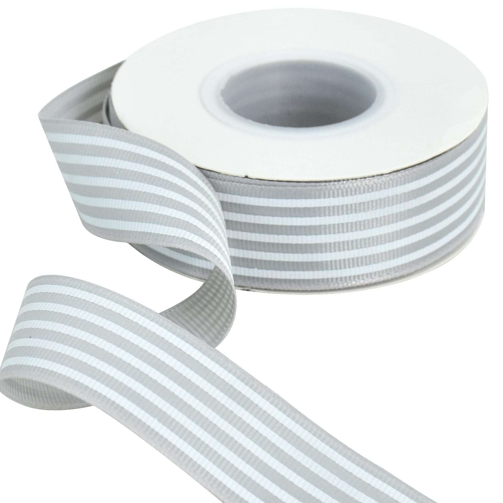 TONIFUL Gray White Striped Ribbon 1 Inch Wide Fabric Grosgrain Ribbons 25 Yards Roll for Gift Wrapping Valentine's Day DIY Hair Accessories Crafts Party Holiday Wedding Christmas Birthday Decoration — image 1