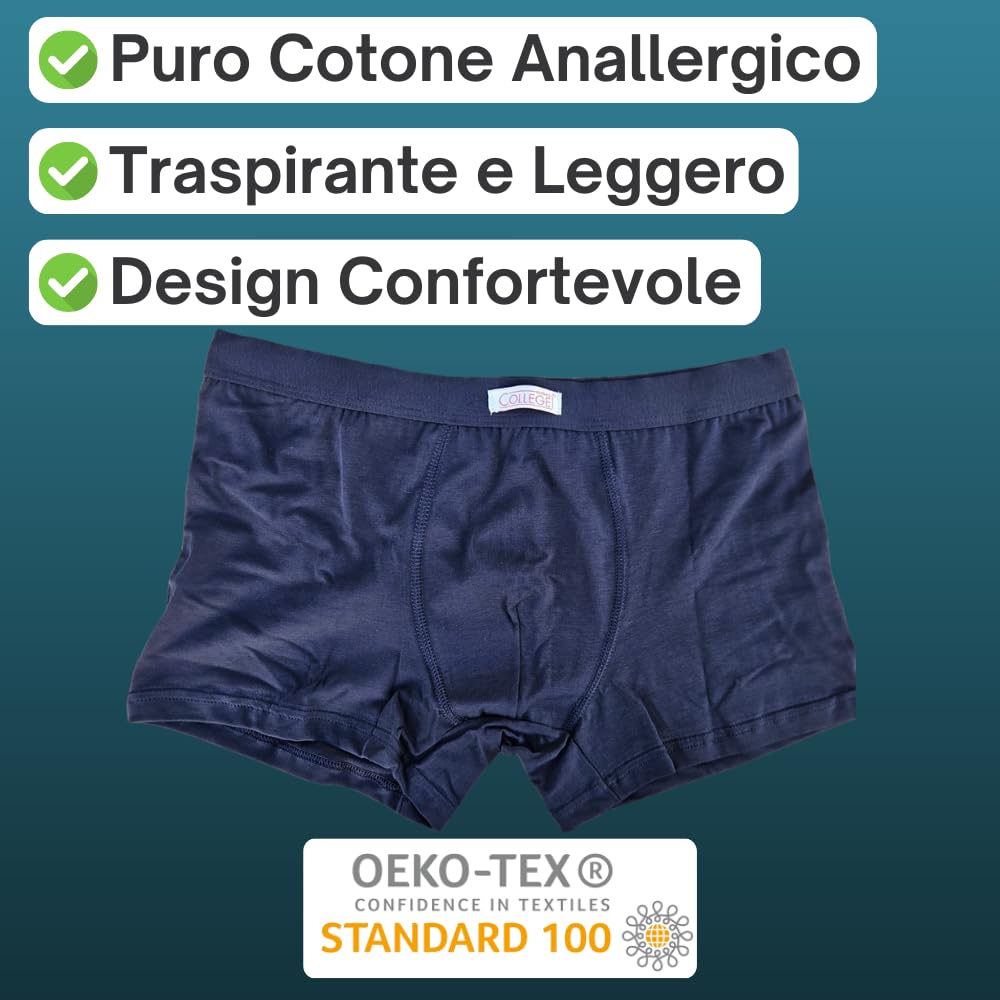 Mutande Uomo Boxer Cotone 12-6 Paia Underwear Uomo Oeko-Tex 100% Taglie Forti Uomo Anallergiche e Traspiranti Anti Cattivi Odori, Prodotto Italiano
