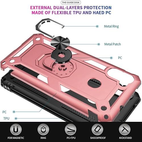 Miniatura 5 de Funda para Redmi Note 8 20192021 M1908C3JH con protector de pantalla de vidrio templado, grado militar, soporte magnético para anillo de automóvil,