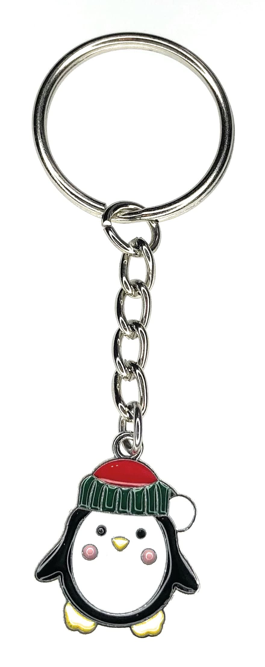 Woolly Hat Penguin Keyring Key Ring with Enamel Charm and Silver Tone Keychain