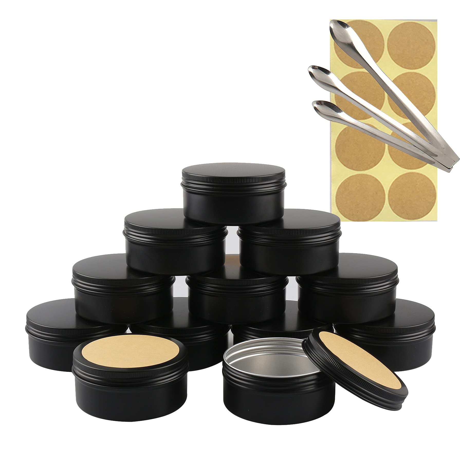 Tianzd Black 10 Pieces 150 Ml Empty Round Aluminum Tin Jars With Screw Lids Cosmetics Lip Balm Containers Pots For Diy Candle Salve Salt Powder Crafts Storage Cans With 3X Spoon, 10X Labels