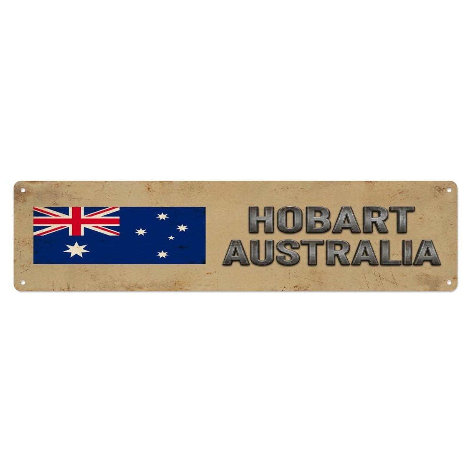 Okahys 4X16inch(10X40cm) Vintage Hobart Australia Flag Decor Rustic Travel Metal Tin Sign