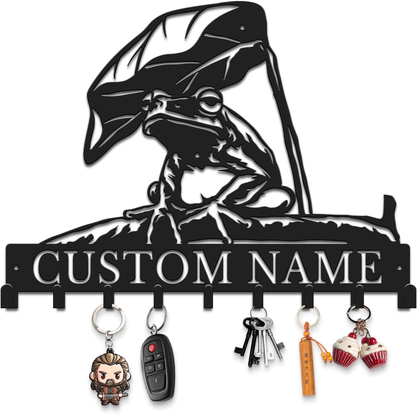 Senyer Custom Frog Metal Wall Hooks – Personalized with Name, Black Finish – 10-24 Inch Length & 4-10 Hooks for Entryway Mudroom Garage Coat Backpack Organizer (Style-3)