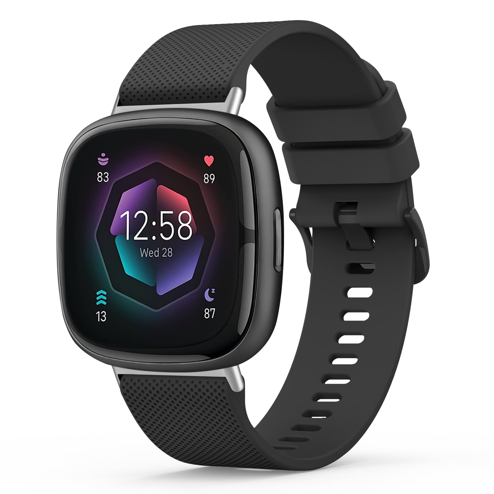 Tobfit Strap for Fitbit Versa 3 / Versa 4 Straps/Fitbit Sense/Sense 2 Strap for Women Men, Soft Silicone Replacement Straps Wristband Watchband Black