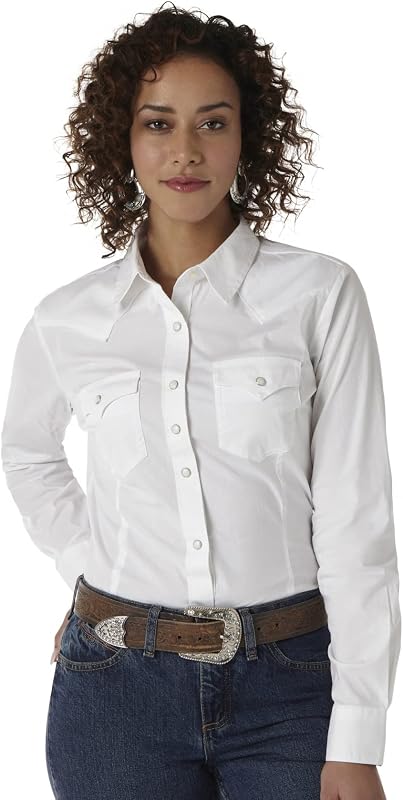 Wrangler Women's Blue Long Sleeve Button Down with Rhinestone Snaps
