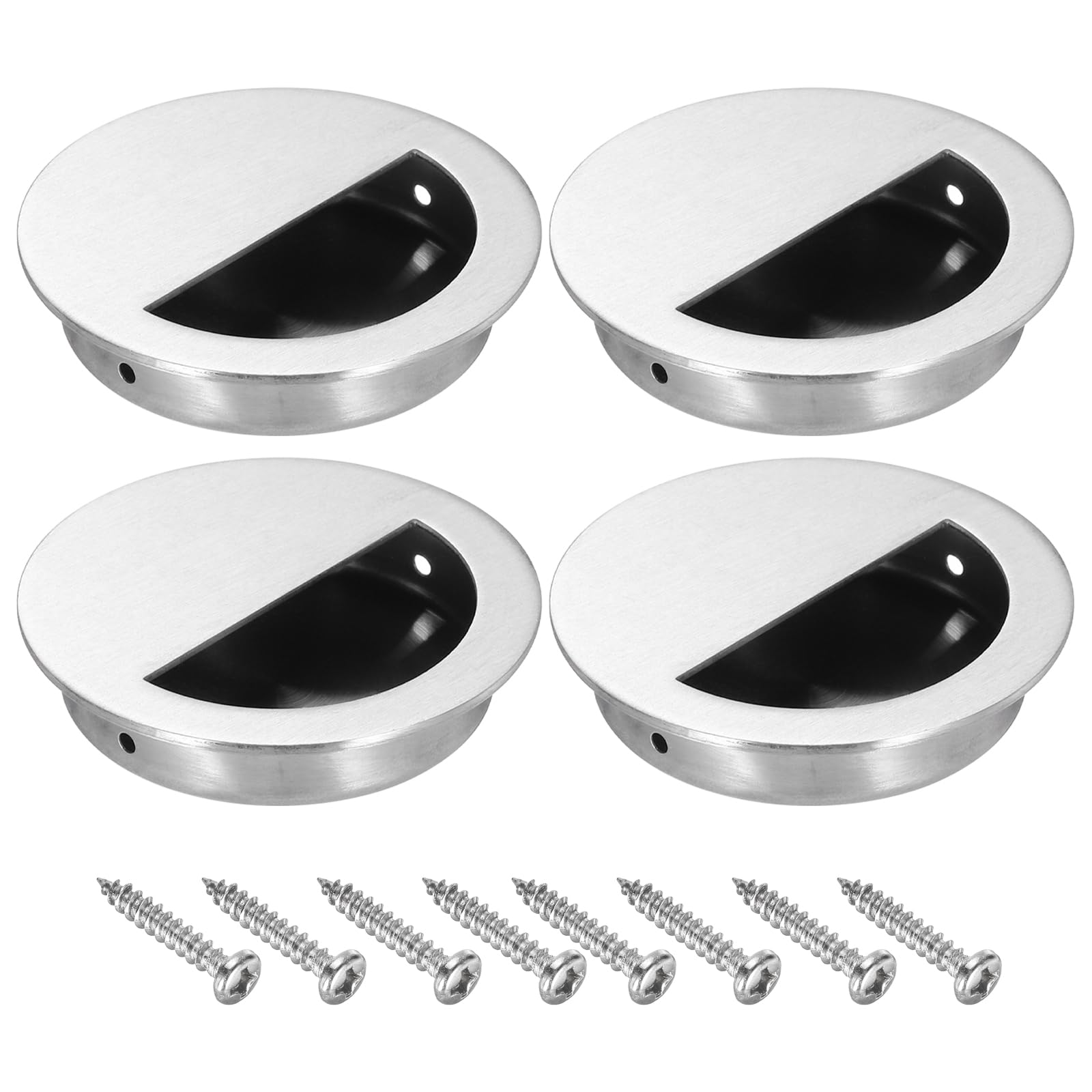 PATIKIL Recessed Door Handles 70mm/2.75" Dia, 4 Pack Round Hidden Concealed Door Pulls 304 Stainless Steel Flush Finger Pull Handle with Screws for Sliding Door Cabinets Drawers, Silver — image 1