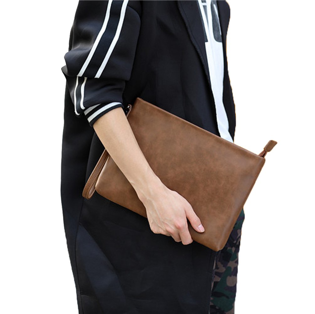 Aideal Pochette Uomo da Polso Pelle sintetica, Multifunzione Borsetta Portacellulare a Mano Marrone Sacchetto Portatile per Ufficio/Lavoro/Shopping