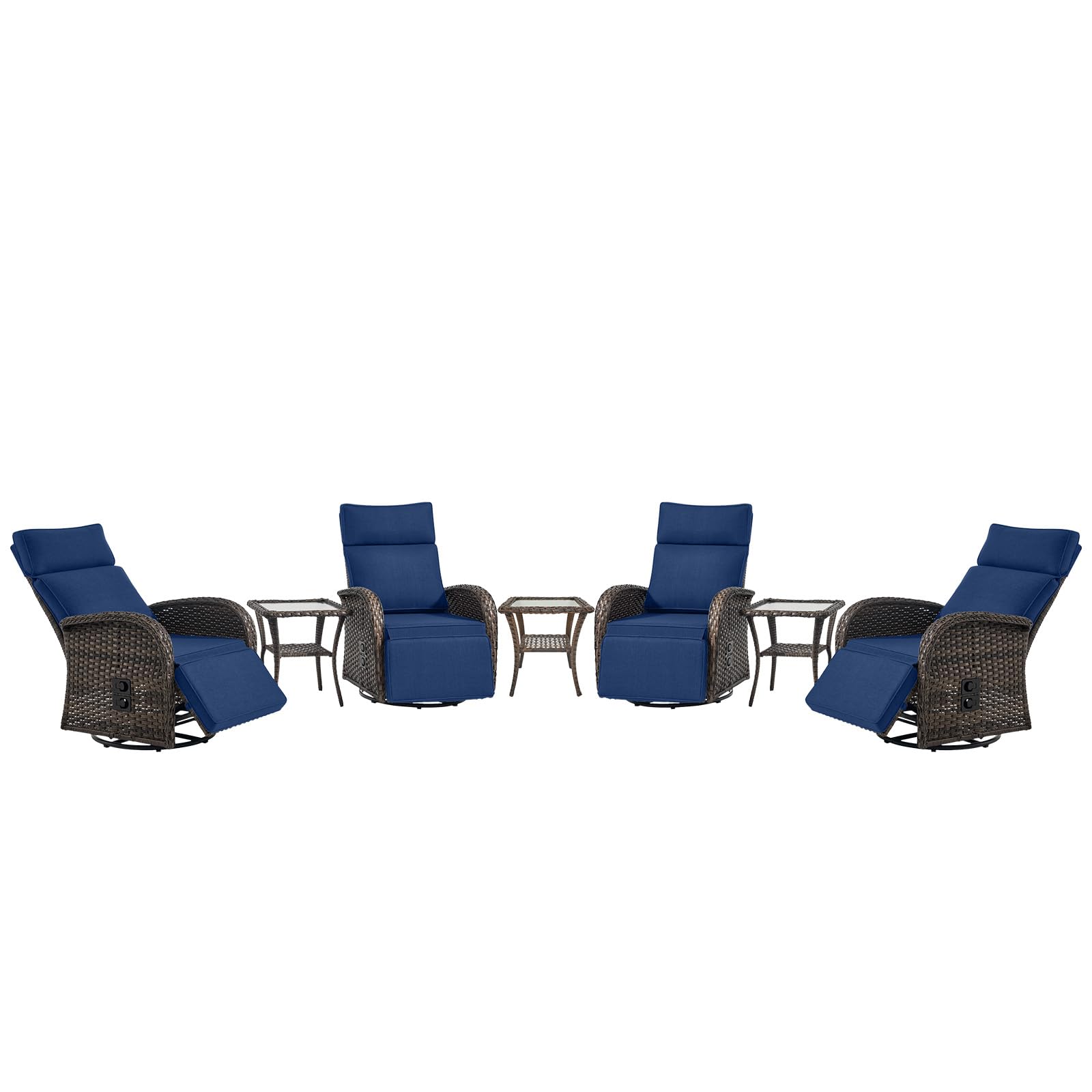 Belord 7 Piece Patio Furniture Set with 4 Swivel Recliner Chairs and 3 Side Tables, Dual-Adjust Wicker Chaise Lounge Chairs for Outdoor Patio