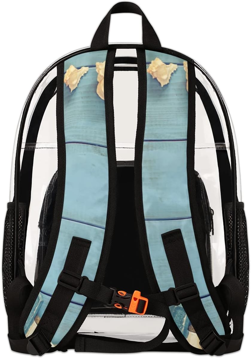 Starfish Sea Anchor Boat Clear Backpack Stadium Approved Heavy Duty PVC Transparent Backpacks Large Laptop Backpack for Work Travel Sports Events Concerts