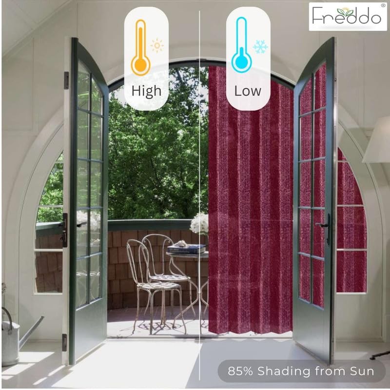 Image of FREDDO-PE 85% Indoor /Outdoor Sun Blocking Balcony Eyelet Curtains UV Protection, Sun Shading Light Filtering, Temperature Reducing for Window /Door (Burgundy Color | 4.5 X 5 Ft) Pack of 2 Pieces