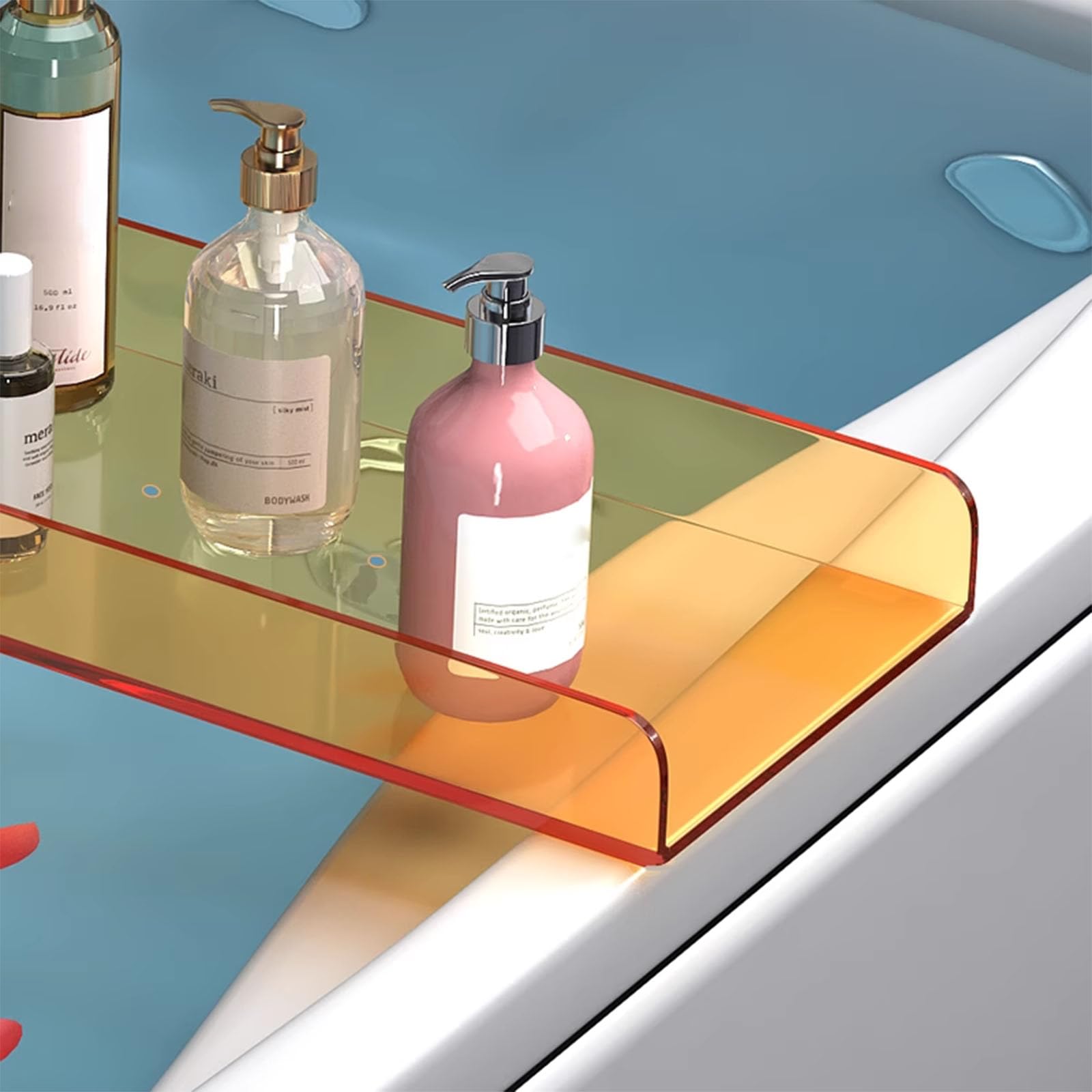 Bandeja Transparente para Carrito de bañera, Mesa con Estante para Bandeja de bañera, Organizador de Ducha de baño de Lujo, acrílico para el baño del hogar, ondulación Transparente