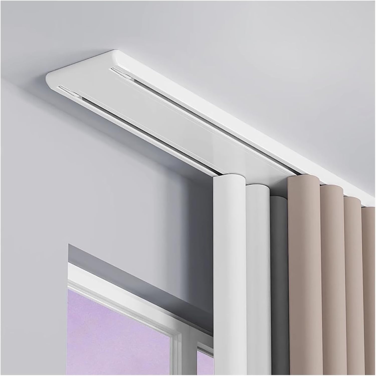 Riel para Cortina Doble, Riel De Cortina De Techo Doble Riel De Cortina Doble Oculto Silencioso, Rieles De Cortina Y Accesorios Adecuados para Sala De Estar Y Baño(White,150cm/59.1in)