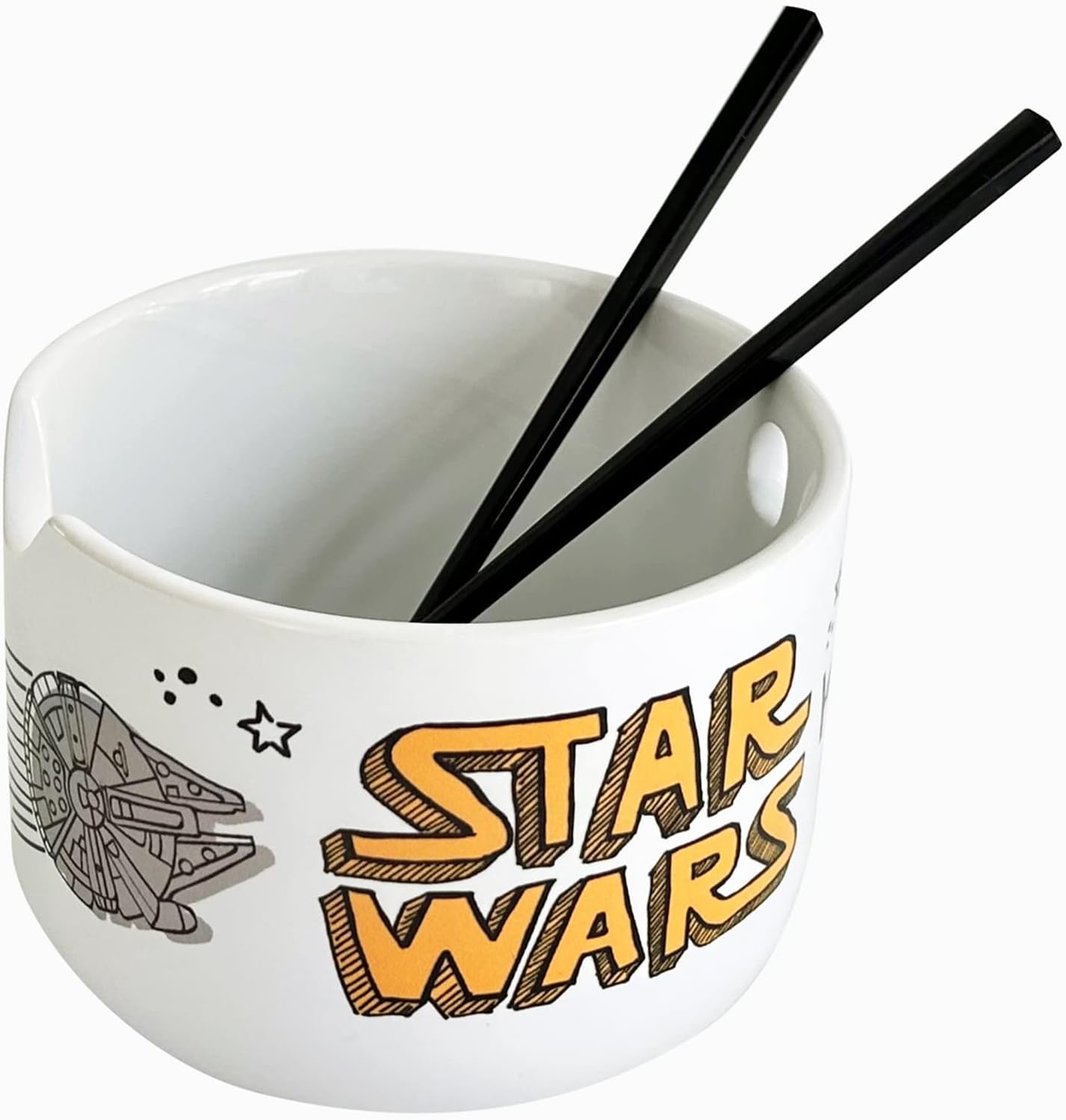 Star Wars Ramen Bowl and Chopsticks Space Chase Millenium Falcon Tie