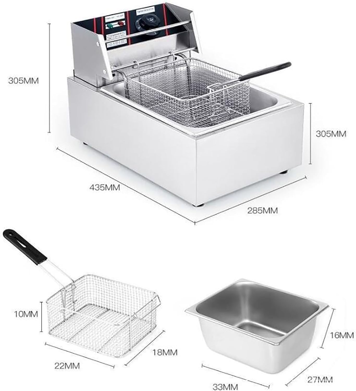 Friggitrice commerciale, friggitrice elettrica da banco per uso commerciale e domestico, friggitrice elettrica con cestello e coperchio per cucina domestica e ristorante Capacità 10L/10,5QT Friggitr