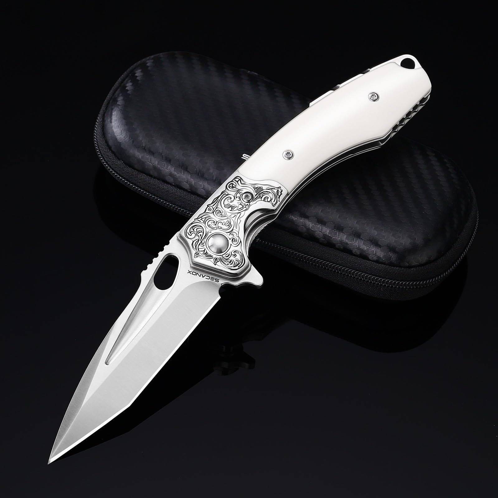 - Pocket Knife for Men, Bone Handle and Sharp 3.54" 14C28N Steel Blade, Folding Knives for EDC Camping Hiking Outdoor Collection