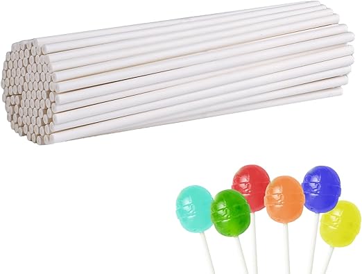 Lollipop Sticks, 6 Inch Paper Cake Pop Sticks Reusable Plastic Cake Lollipop Stick for Candy Chocolate Cookie (White, 100)