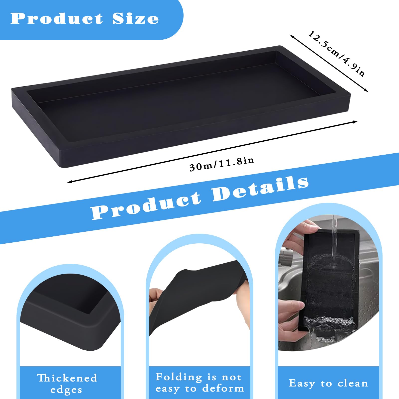 Silikon Ablagetablett Marmorierung - Bruchsicherer Badezimmer Organizer 30x15x2cm