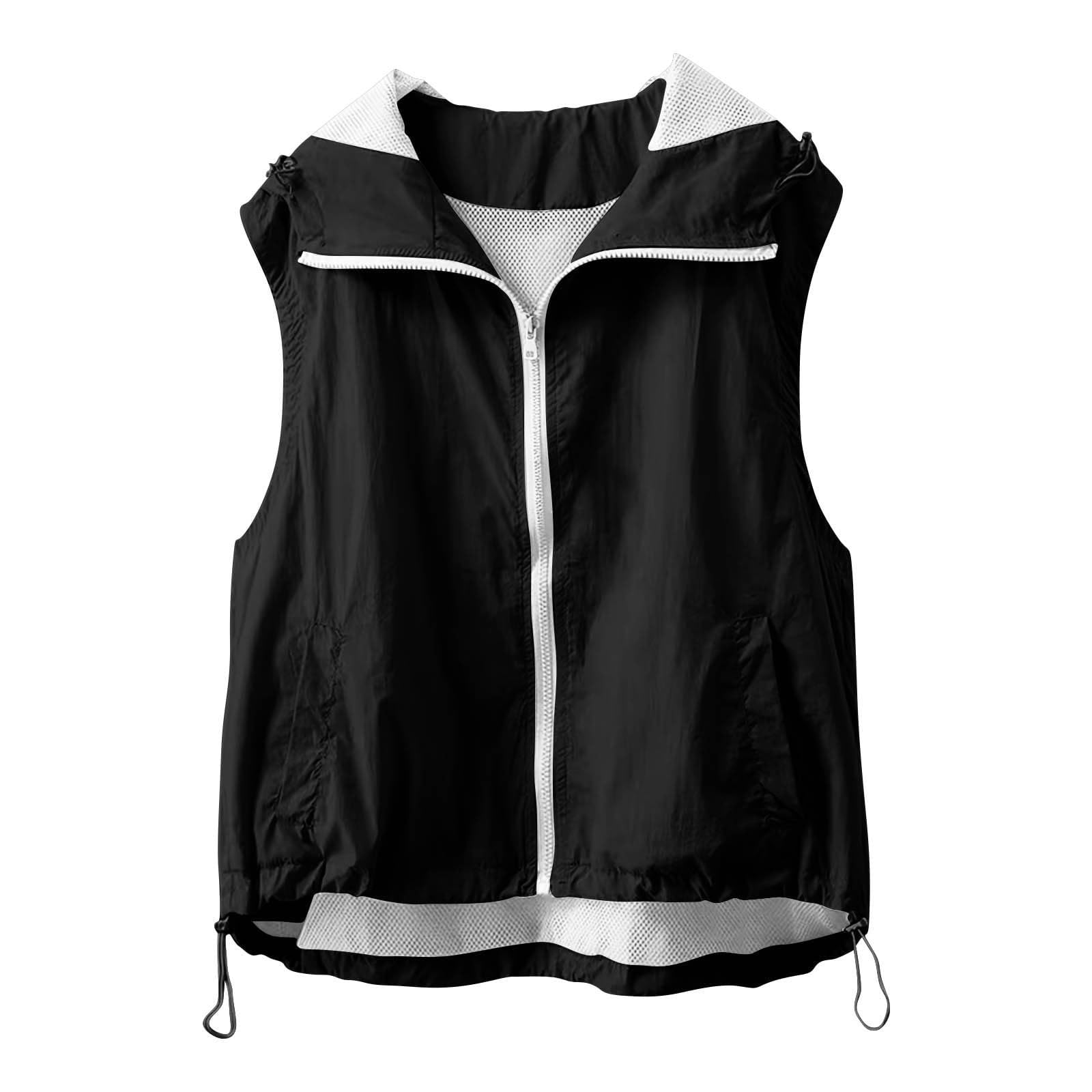 Weste Damen Sommer Jacke Leicht Sommerweste Ärmellose Sommerjacke mit Kapuze Damenwesten Stehkragen Sportweste Outdooer Sportjacke Dünne Kapuzenjacke Reißverschluss Sporttop Sportshirt