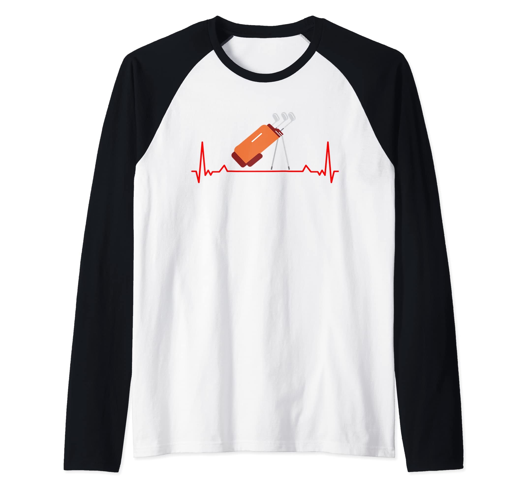 Ekg Heartbeat Pulse Line Golf Cart Bag Fun Golfer Raglan Baseball Tee, Black