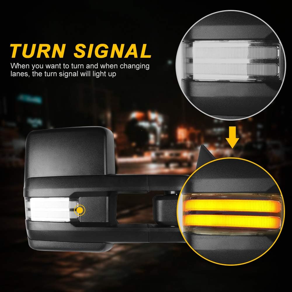 Uр Tо 40% оƒƒ OCPTY Towing Mirrors with Power Heated Left Right Side Tow Mirrors Compatible with for Chevy 2014-2018 for GMC 2014-2018 with Running Lamp Reversing Lamp Black housing