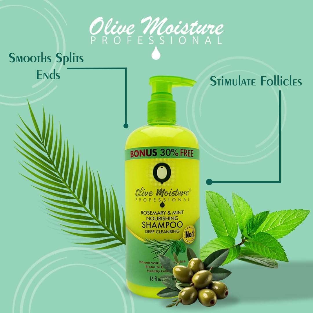 Olive Moisture Professional Rosemary and Mint Nourishing Shampoo, 473ml Deep cleansing shampoo with biotin for hair growth, volumizing and refreshing for dry scalp and all hair types - Image 4