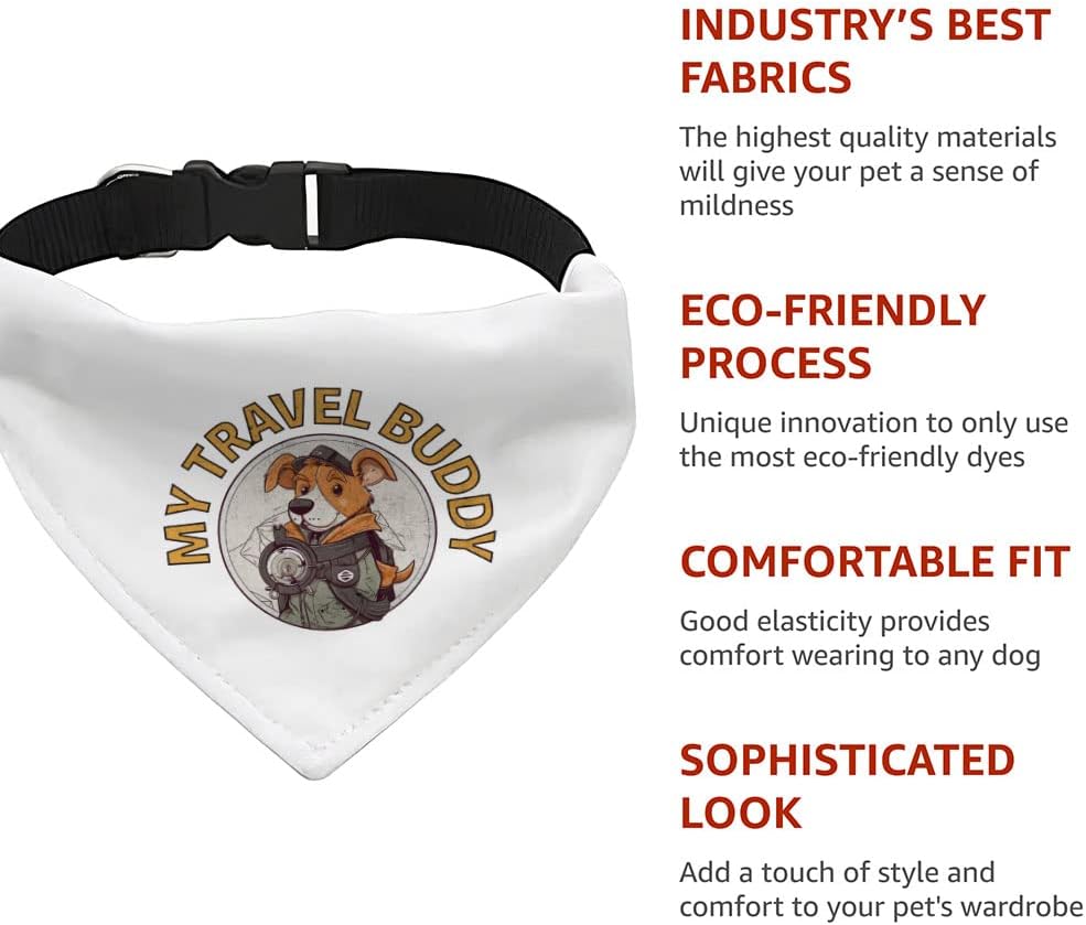Travel Buddy Pet Bandana Collar - Dog Theme Scarf Collar - Unique Dog Bandana - M image 5