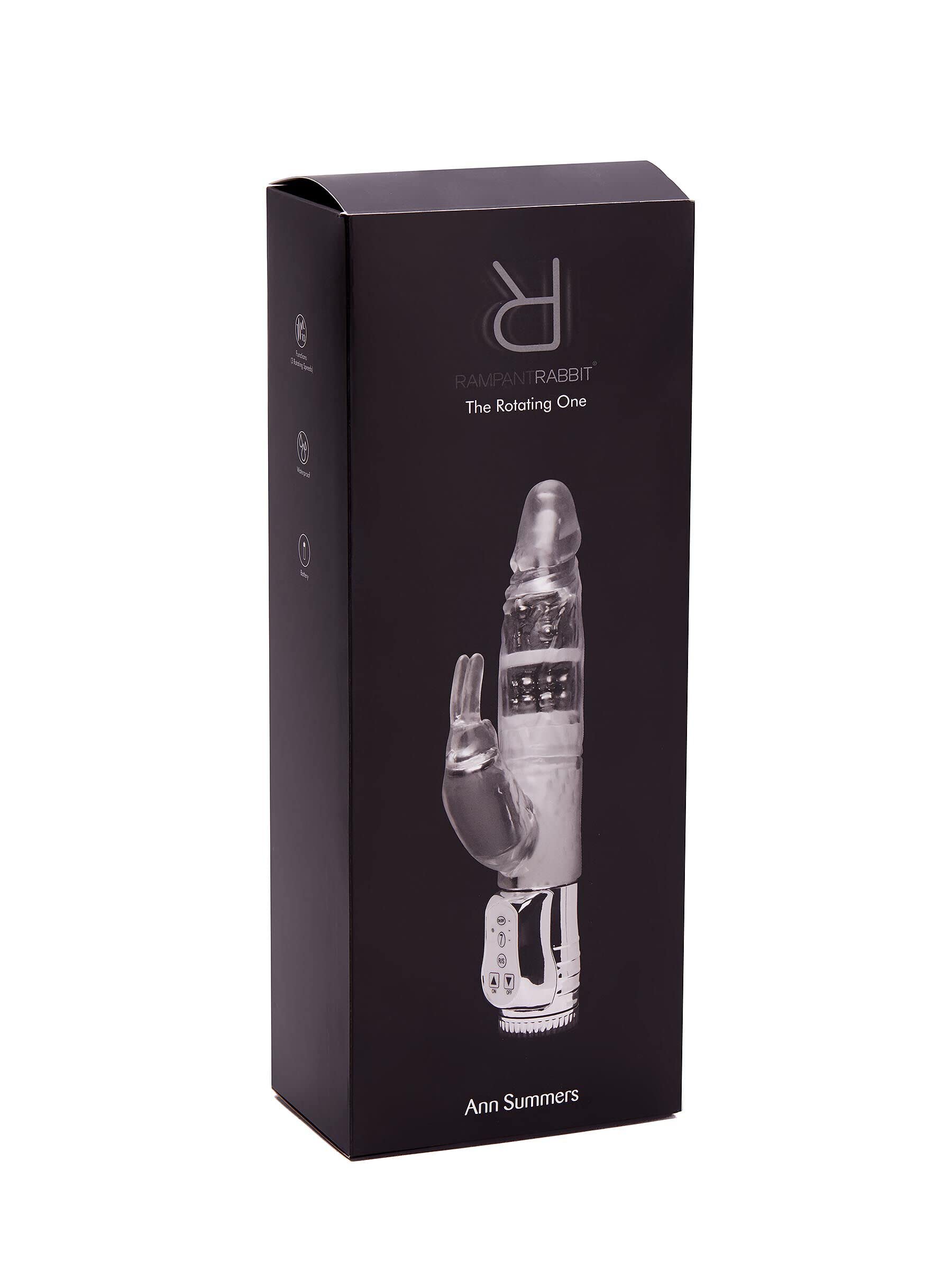 Ann Summers,Vibratore Rampant Rabbit Vibrator, quello rotante con perline da massaggio e vibratore a punta curva, funzionamento a batteria,Trasparente
