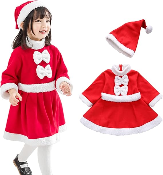 Amazon サンタ コスプレ 衣装 クリスマス コスプレ 子供 サンタ コスチューム キッズサンタクロース 衣装 キッズコスチューム クリスマス用 帽子付き 2点セット かわいい イベント 仮装パーティー プレゼント 100cm キッズコスチューム おもちゃ