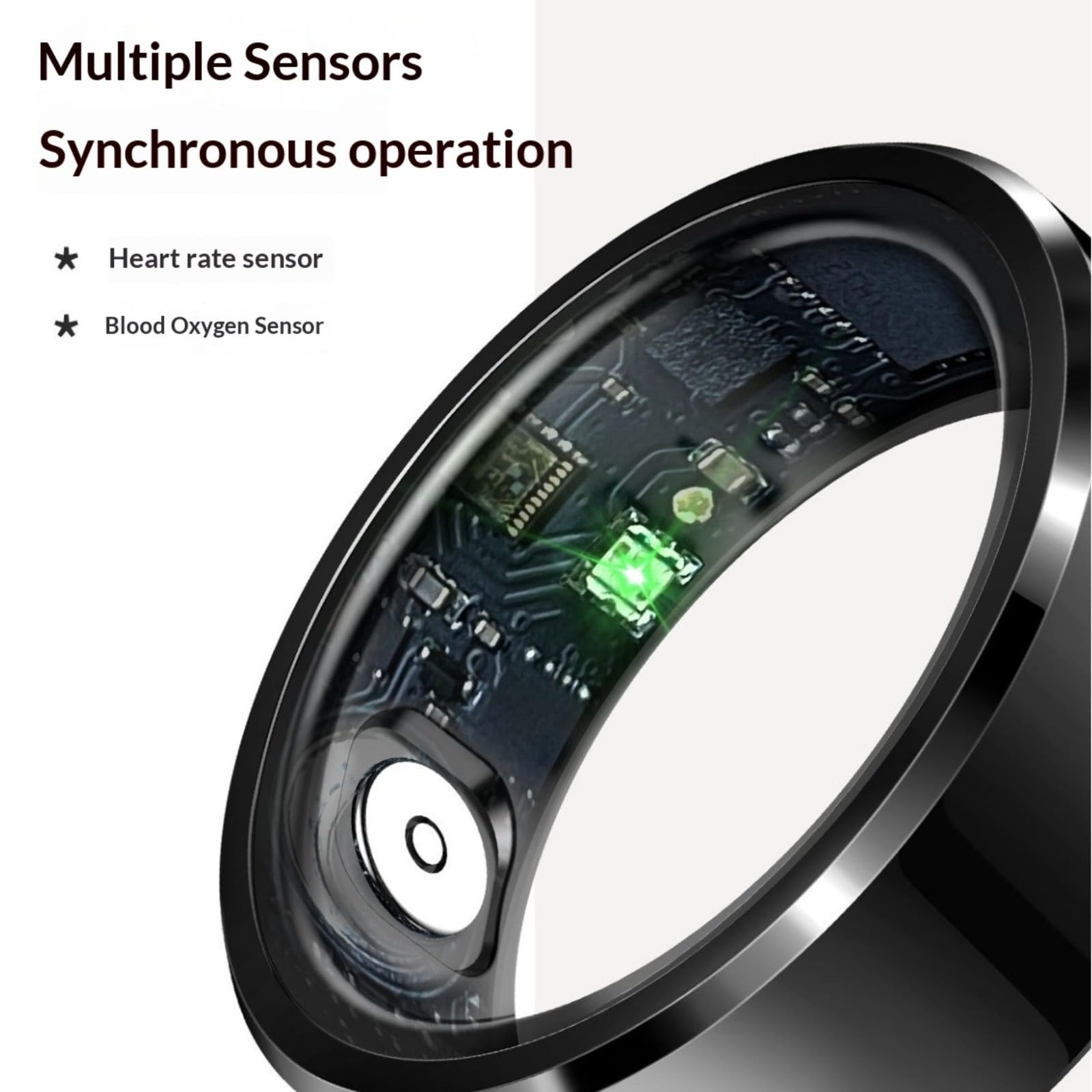 La custodia di ricarica dedicata allo smart ring è impermeabile IP68 e include monitoraggio del sonno, frequenza cardiaca, pressione sanguigna e monitoraggio dell'ossigeno nel sangue, un contapassi e