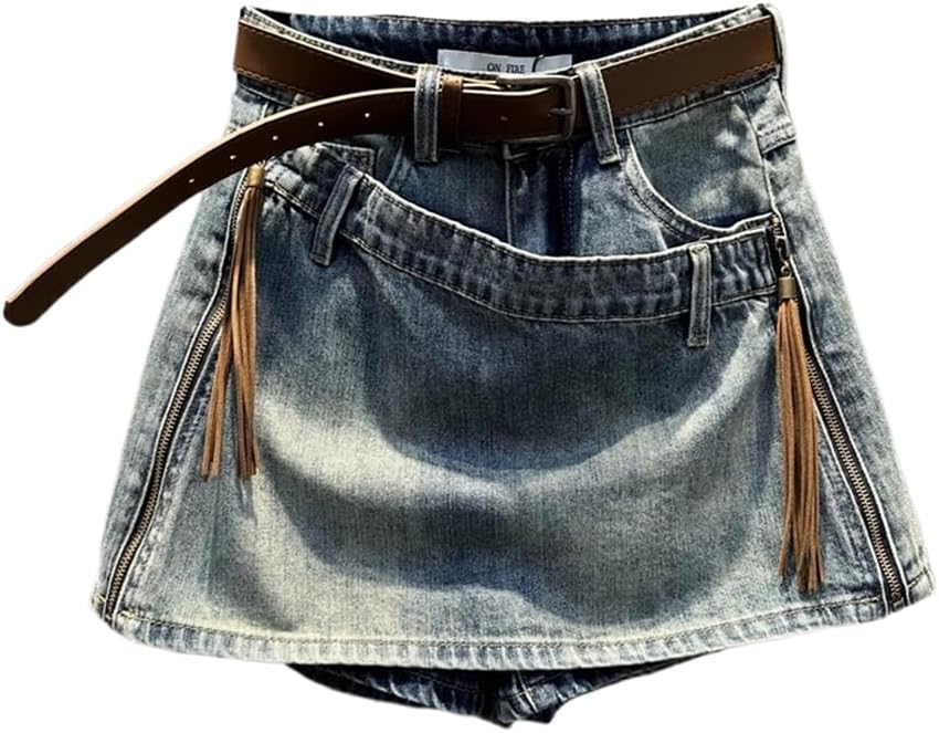LIXINGHEITANG Summer Temperament Slim Denim Shorts Zipper Tassel Design Hip Skirt Pants for Women