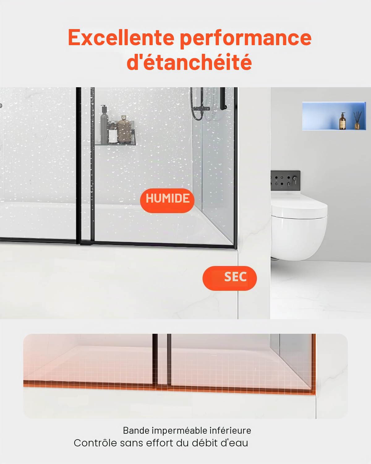 VEVOR Porte de Baignoire-douche sans Cadre 1422-1524x1524 mm, Pare-baignoire Coulissante Double, avec Verre Trempé Transparent de 8 mm et Poignée en Acier Inoxydable, pour Salle de bain, Noir