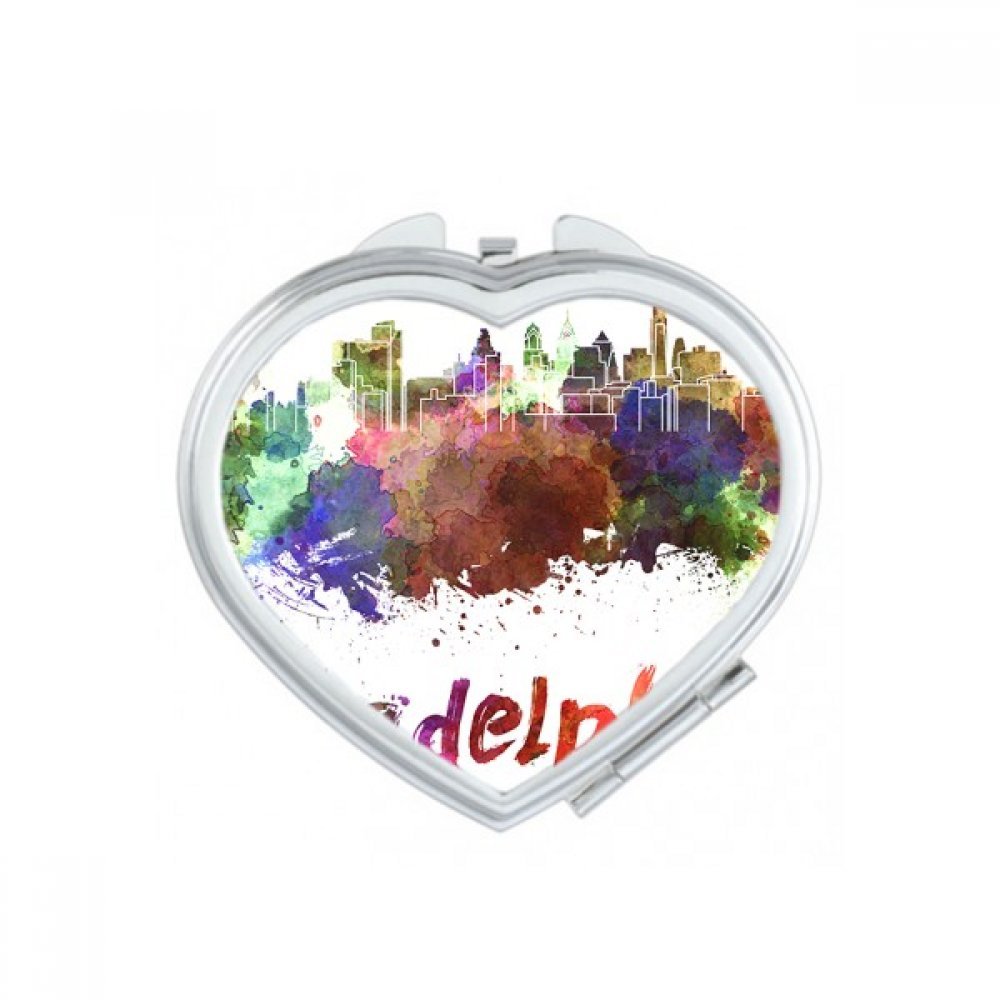Miroir de poche Philadelphie aquarelle compact et portable en forme de coeur pour maquillage