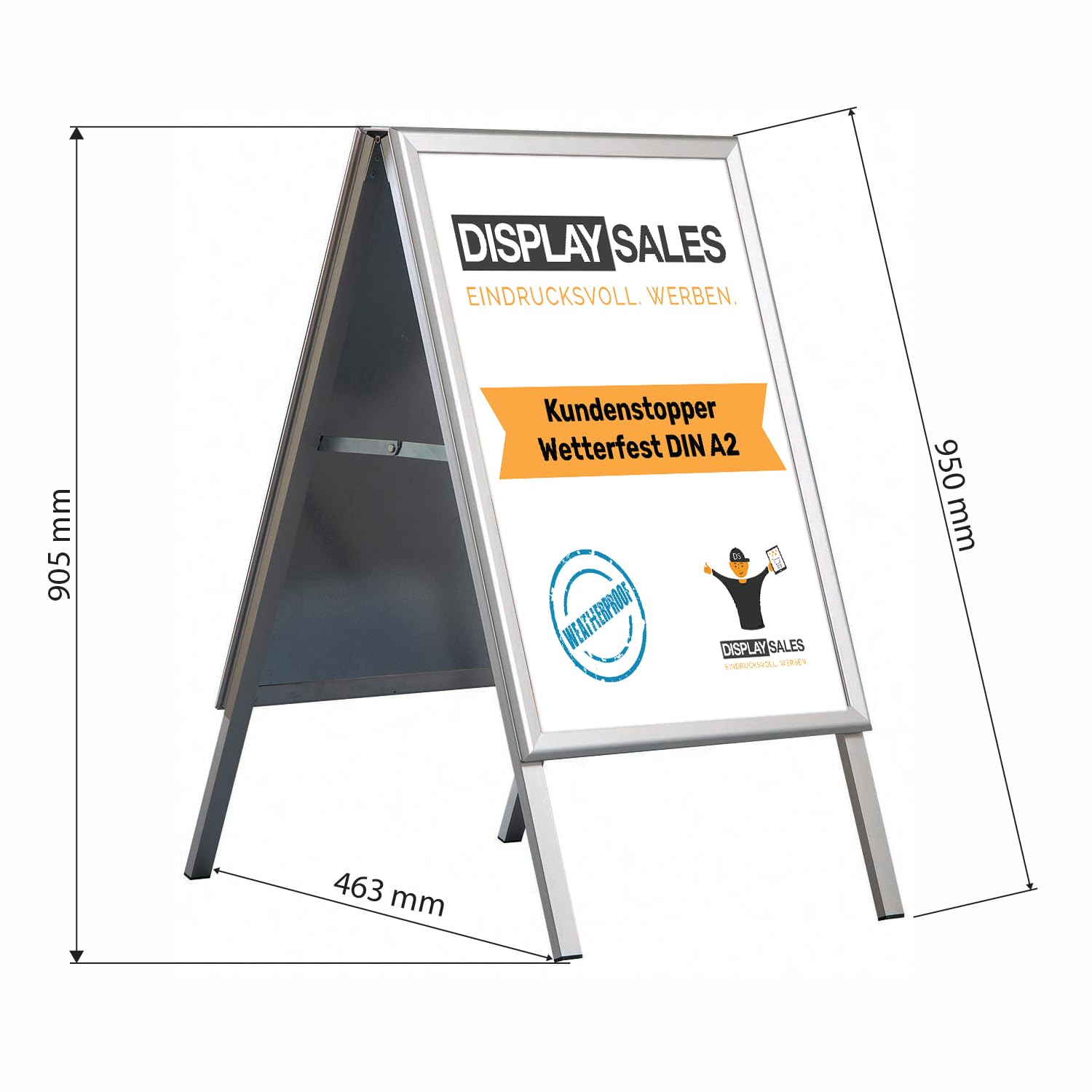 Kundenstopper wetterfest A2 silber SLIM Plakatständer 32 mm Profil Poster Aufsteller inkl. 2 PET Folien