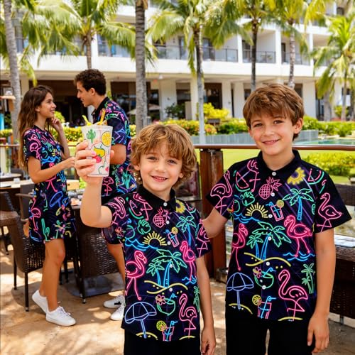 Image of uideazone Boys Hawaiian Shirts Novelty Printed Funky Short Sleeve Button Down Shirt Kids Aloha Luau Shirt 7-14T