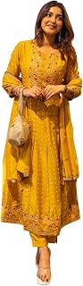 VredeVogel Women's Embroidered Silk Blend Anarkali Kurta with Pant & Dupatta Set | Festive & Casual Ethnic Kurta Set for W... Price In India