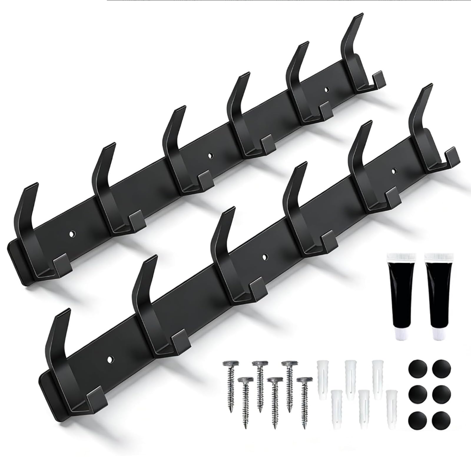 Oavie Wall Coat Rack - 2 Packs of 6 Black Coat Hooks, Rust-Proof, Durable, Easy to Assemble, Perfect for Jackets, Bags, Hats, Scarves (Black)