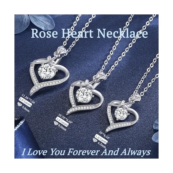 Rose Heart Pendant Necklace for Wife Moissanite Lab-Created Gem Jewelry for Women I Love You Wedding Anniversary Birthday Christmas Valentines Engagements Mothers Day for Her Girlfriend Mom Daughter - Image 6