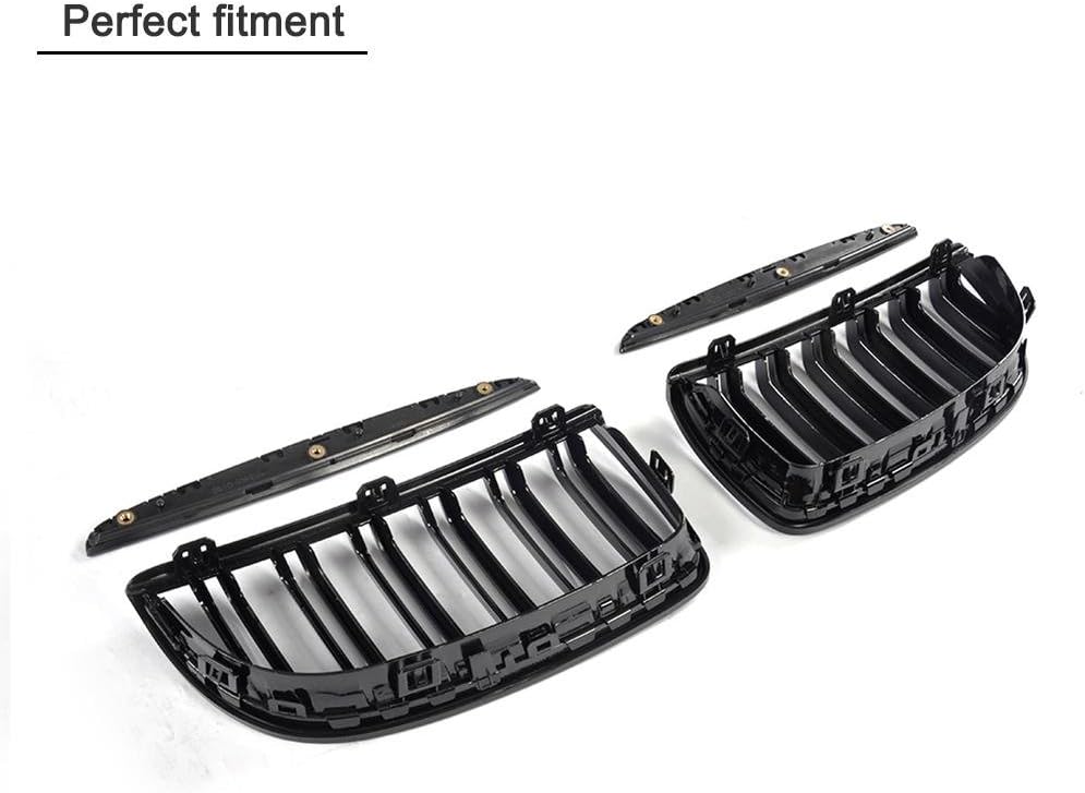 Front Hood Center Grill fits BMW 3 Series E90 325i 328i 328xi 335i 335xi 330i 330xi 2005-2008 Front Double Line Upper Kidney Overlay Grills(Gloss Black)