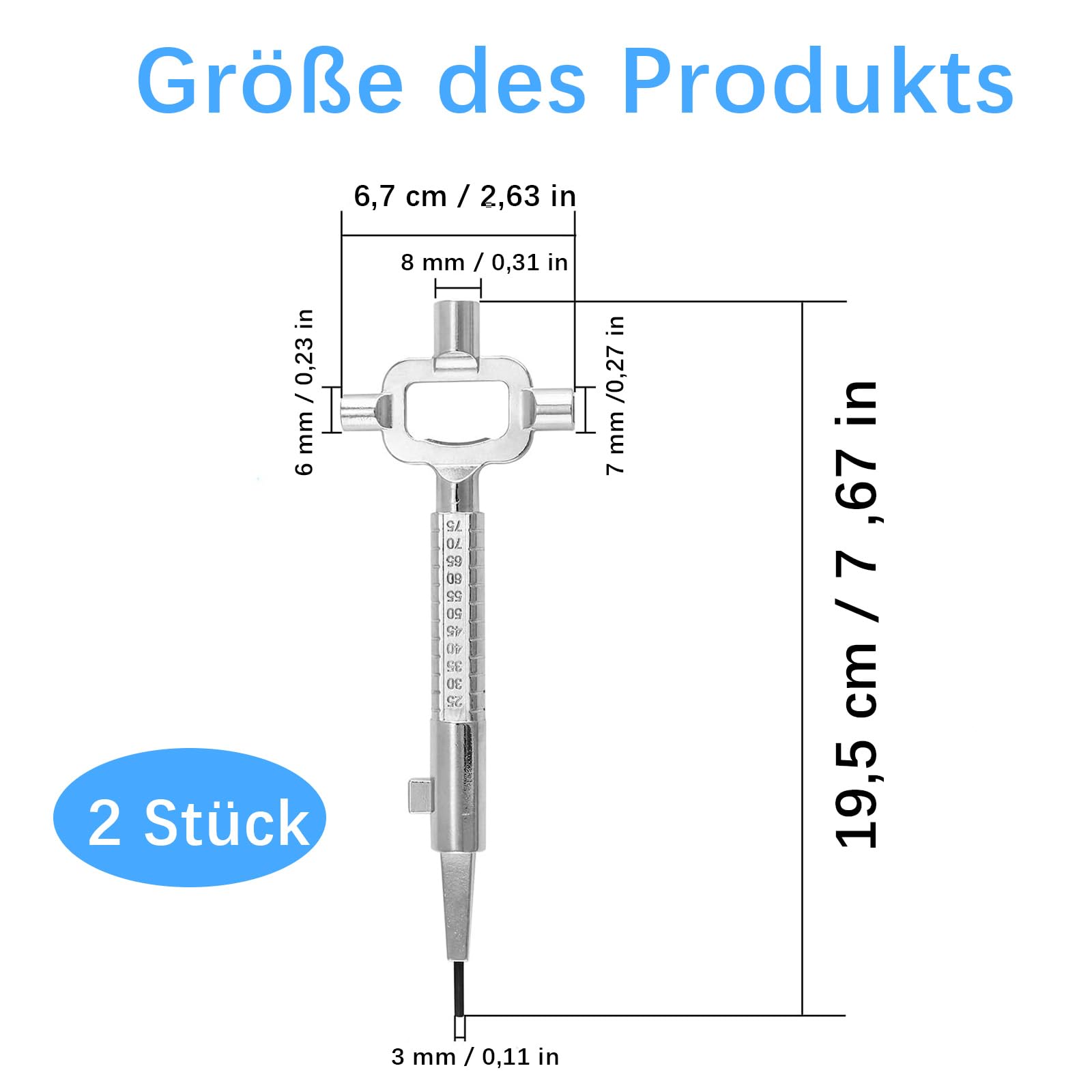 Clé De Chantier Universelle 6/7/8mm - Avec Échelle Mesure - Pour Serrures Et Vannes