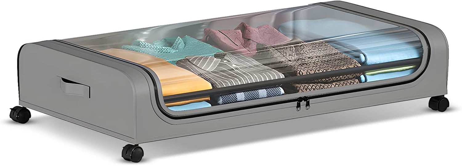 Dioche Under Bed Storage Container with Lids and Wheels - Multifunctional Dorm Storage Bins | Clear Drawers | Portable Handles, Large Capacity & Easy Access | 1 (1 pack)