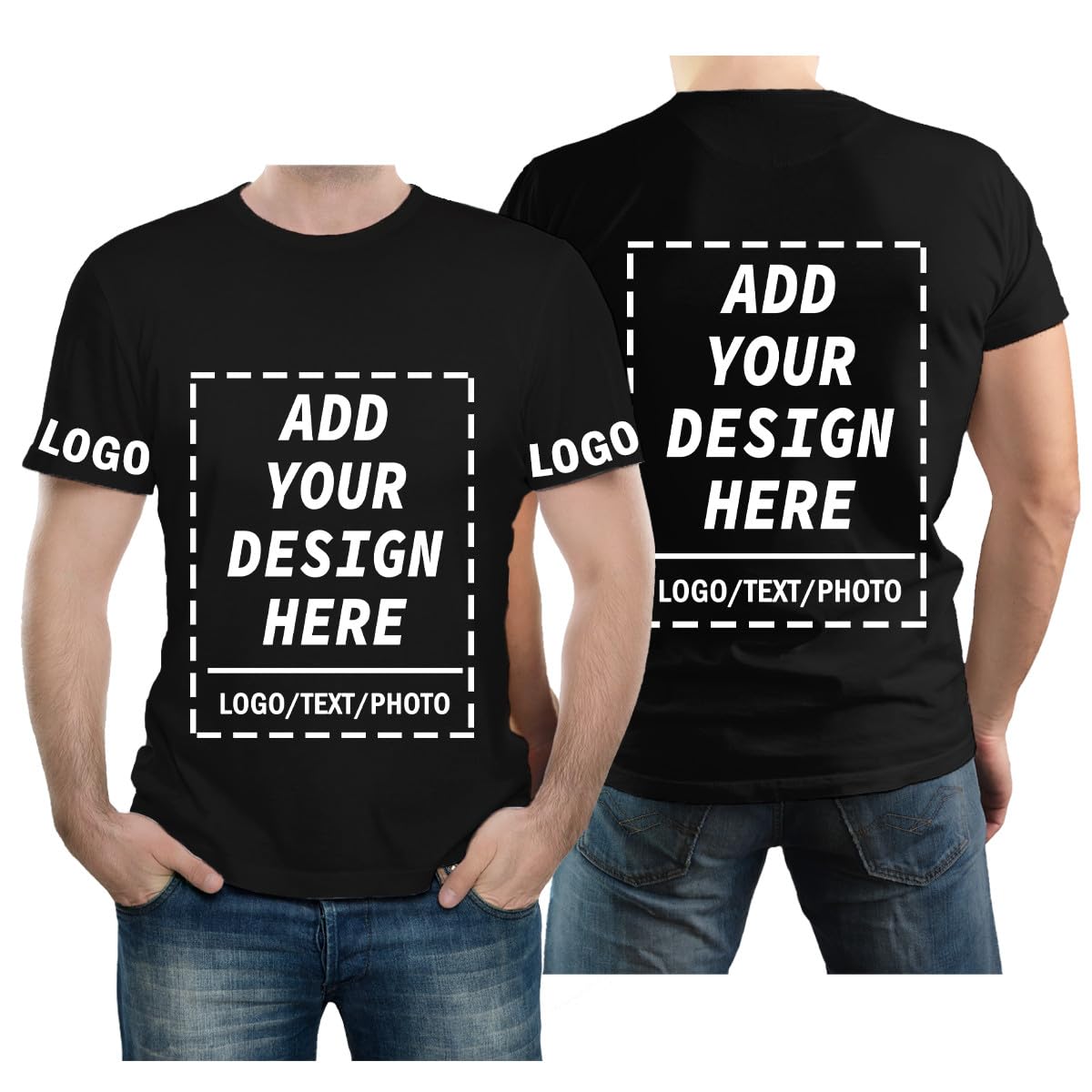 velquessa Personalised T Shirt for Men Women,Design Your Own Custom T Shirt, Customisable Shirts Add Photos/Text,Tshirt Printing Birthdays customised Gifts for Couples Black