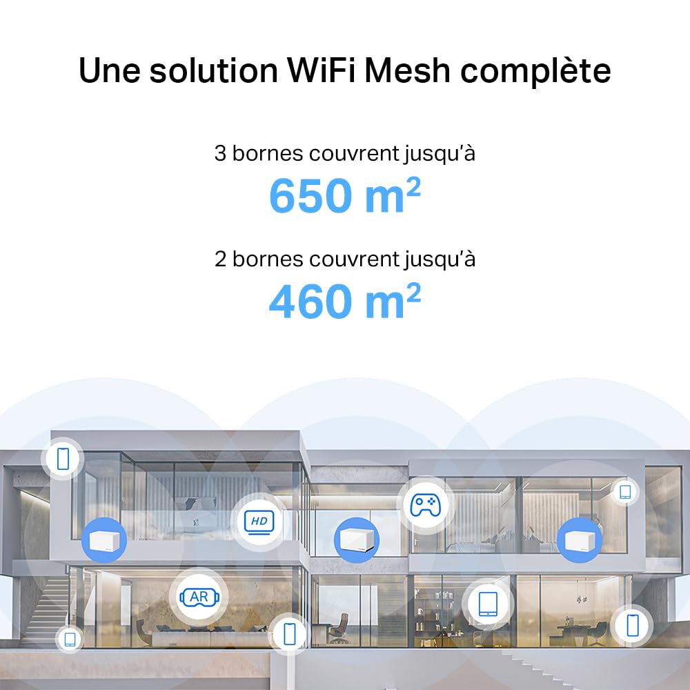 Mercusys TP-Link Halo H85X Mesh Wi-FI 6 AX3000Mbps Double Bande, 2,5G Port WAN/LAN, 2 Ports WAN/LAN Gigabit, Couverts jusqu'à 460 m2, MU-MIMO, WPA3, contrôle par Application, 2 pièces