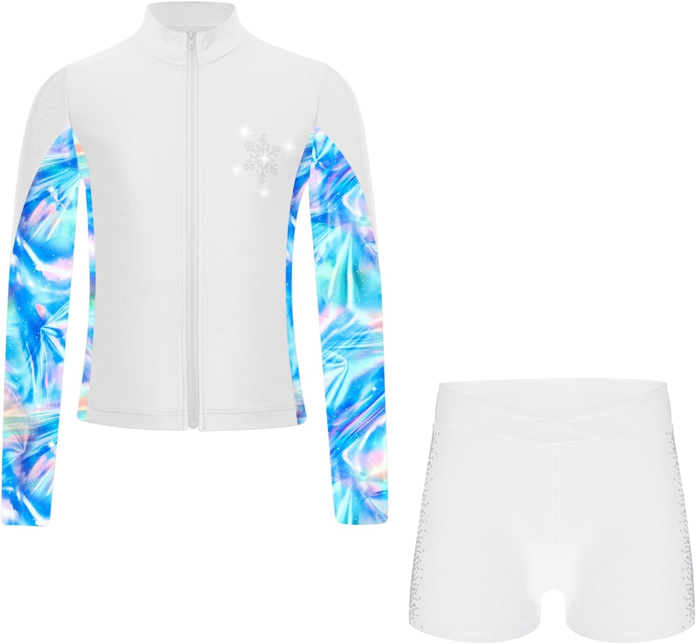 YiZYiF Kids Girls 2 Pcs Tracksuit Figure Ice Skating Gymnastic Dance Suit Long Sleeve Jacket with Shorts Outfit