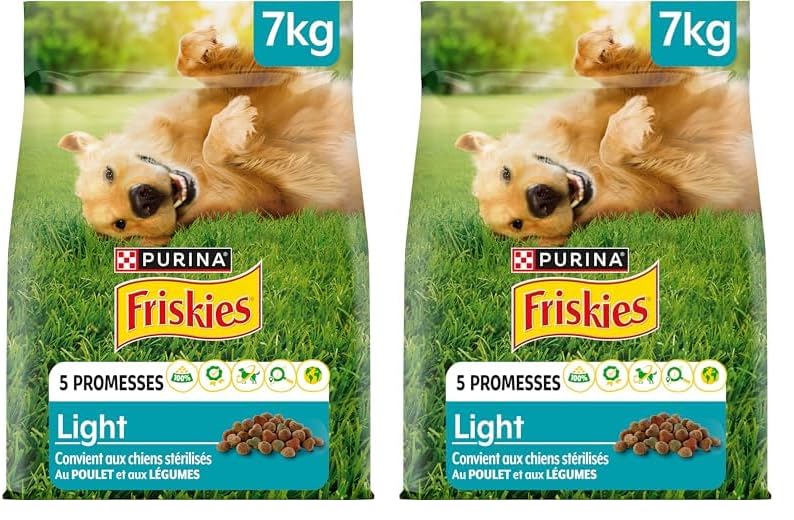 FRISKIES Croquettes Chien Light Adulte Poulet Légumes Croquettes allégées au Poulet pour Chien en surpoids 7KG (Lot de 2)