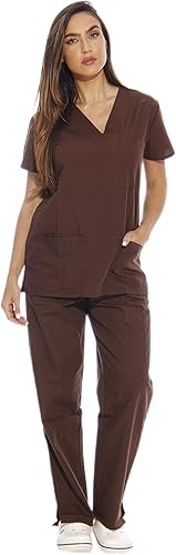 Just Love Juego de uniforme médico para mujer de seis bolsillos con cuello en V y pantalón cargo
